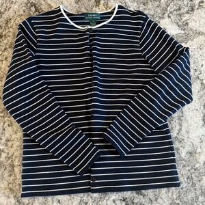 Lauren Ralph Lauren Striped Button Front Cardigan Sweater Women Sz Small  Cotton